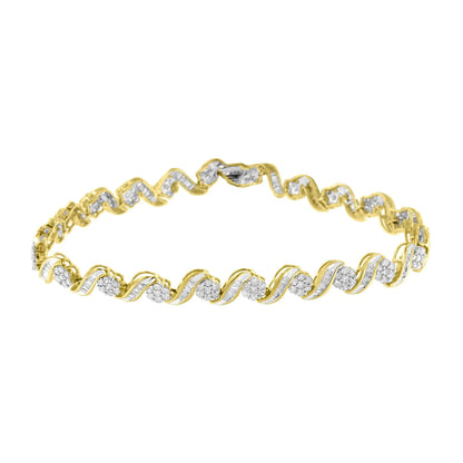 10k Yellow Gold 3.00 Cttw Round-Cut and Baguette-Cut Diamond Floral Link 7.50" Bracelet (J-K Color, I1-I2 Clarity) WEM Support (www.WEM.support)