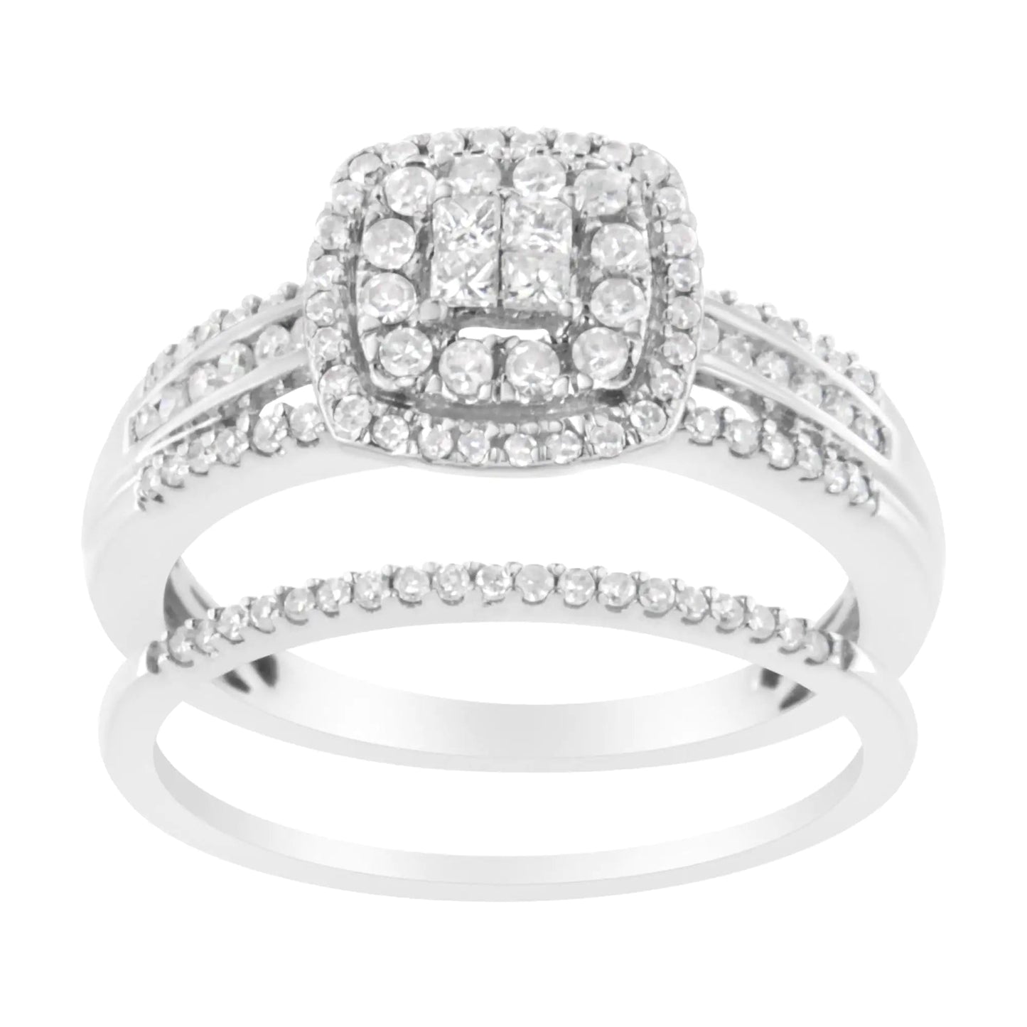 10K White Gold 1/2 cttw Round and Princess-Cut Diamond Engagement Ring and Band Set (H-I Color, I1-I2 Clarity) WEM Support (www.WEM.support)
