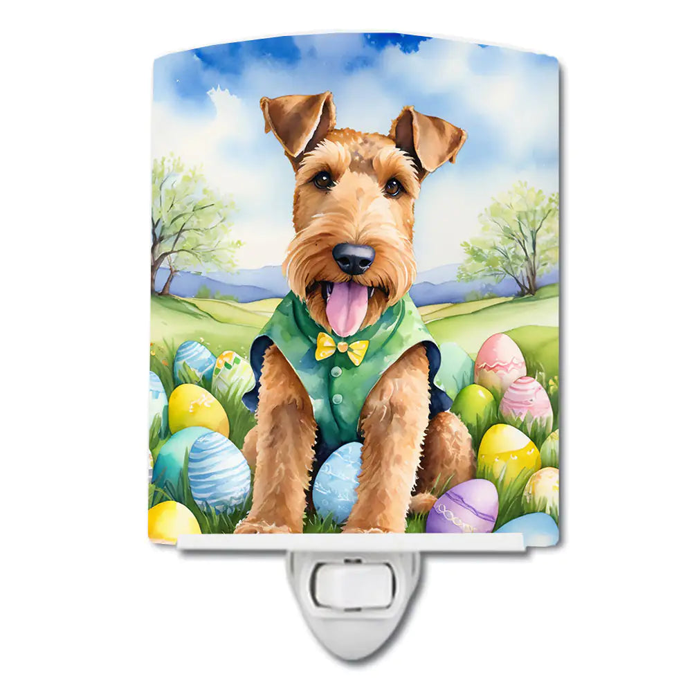 Airedale Terrier Easter Egg Hunt Ceramic Night Light WEM Support (www.WEM.support)