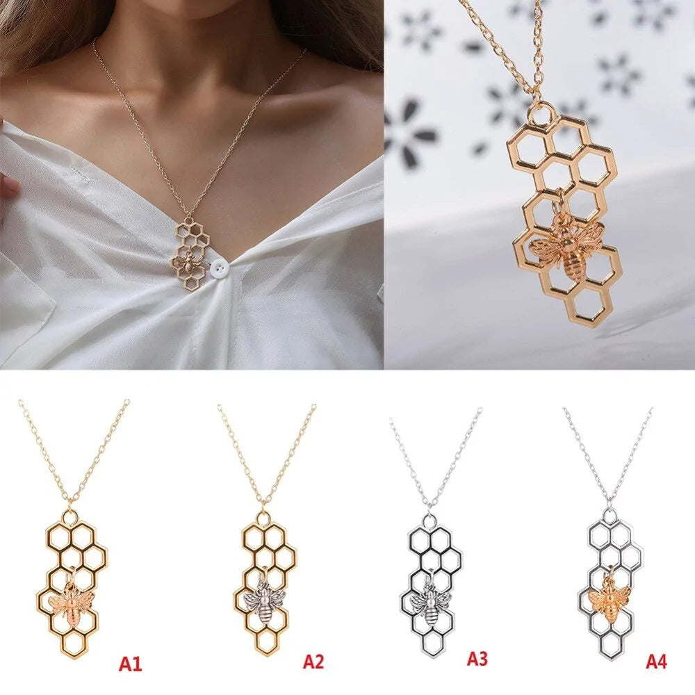 Vertical Honeycomb Pendant With Bee And Chain WEM Support (www.WEM.support)