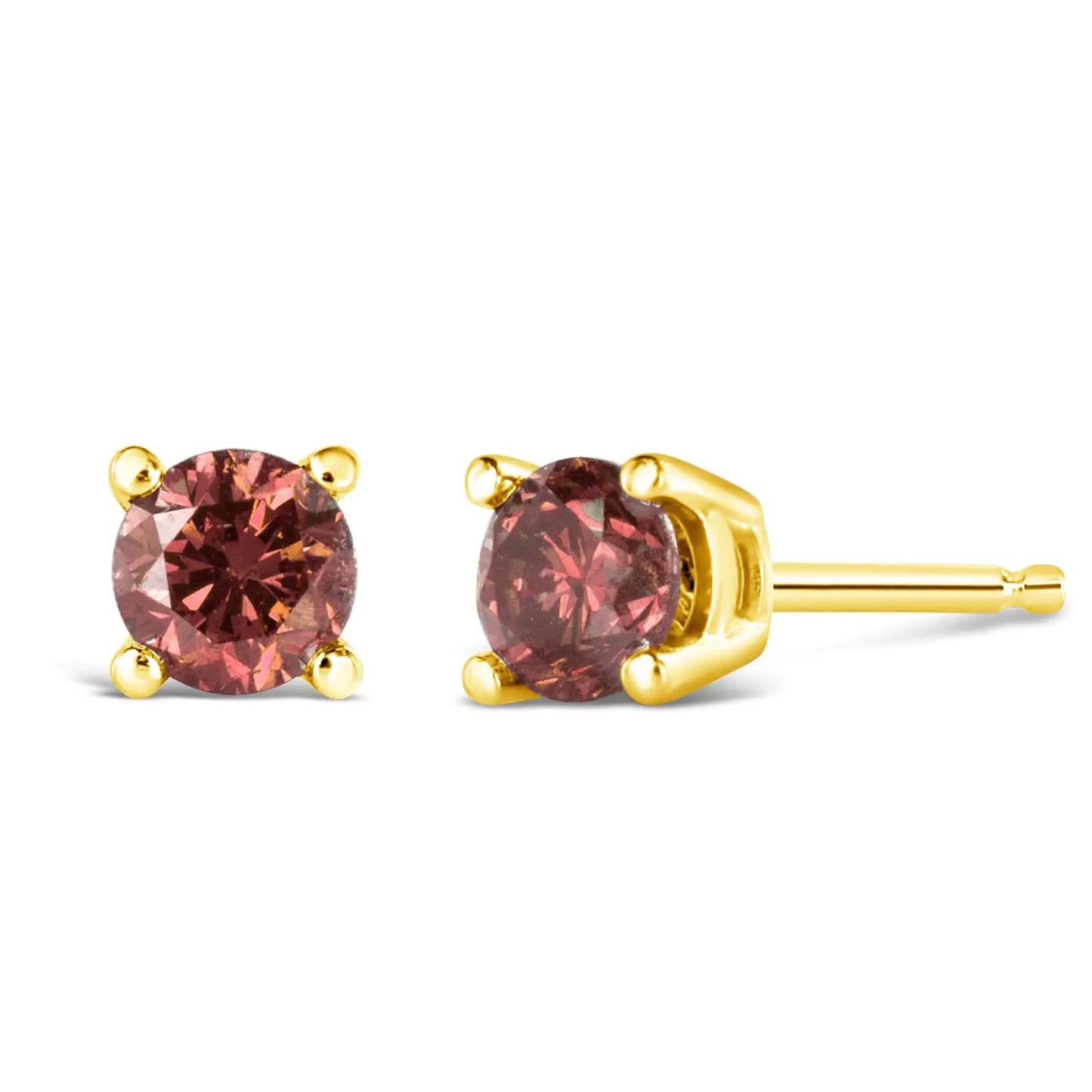 14K Gold 4-Prong Set Round Brilliant-Cut Pink Diamond Solitaire Stud Earrings (Treated Pink Color, VS2-SI1 Clarity) WEM Support (www.WEM.support)