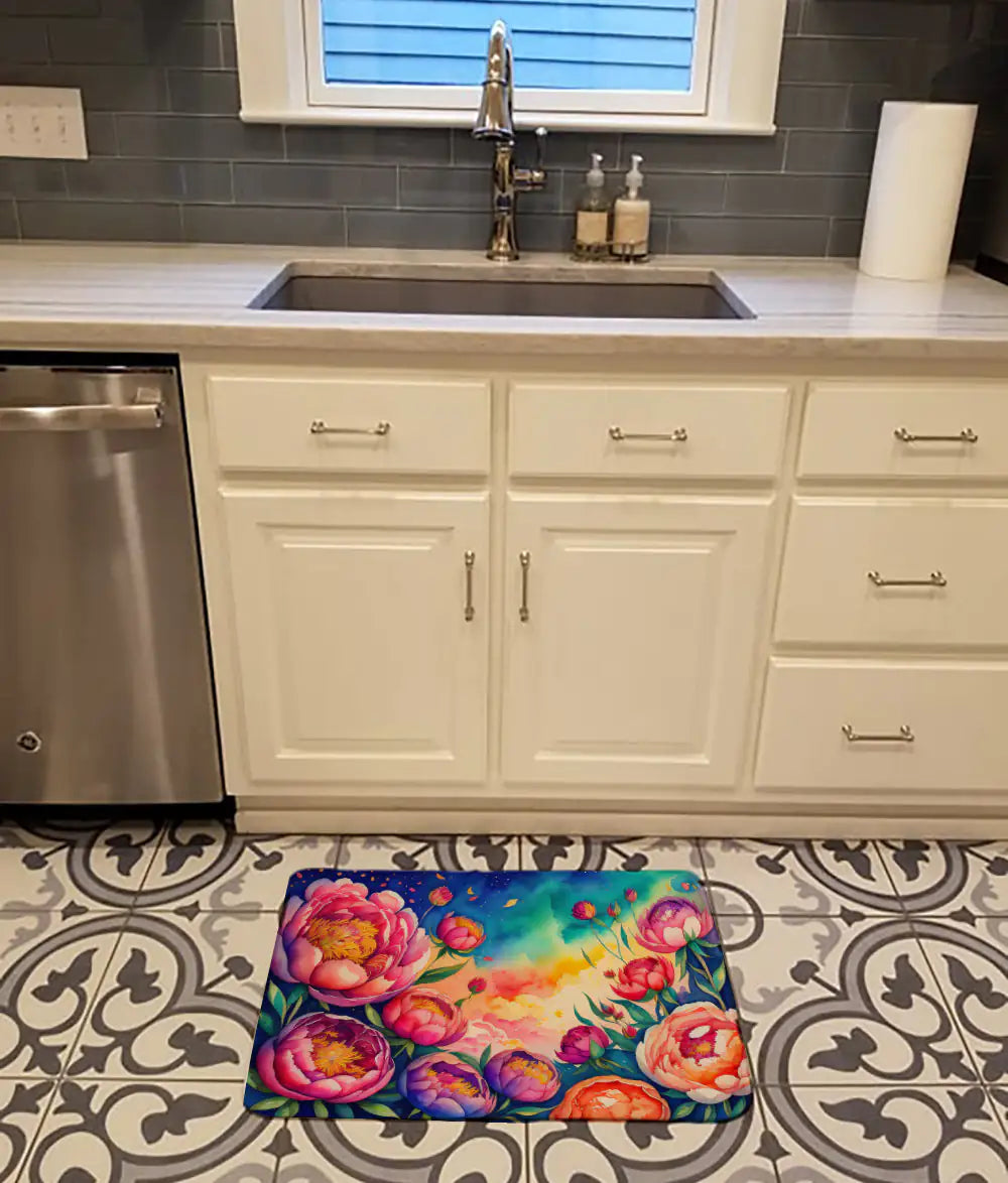 Peonies in Color Memory Foam Kitchen Mat WEM Support (www.WEM.support)