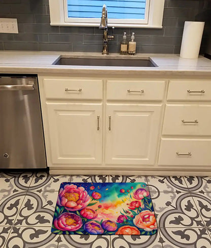 Peonies in Color Memory Foam Kitchen Mat WEM Support (www.WEM.support)