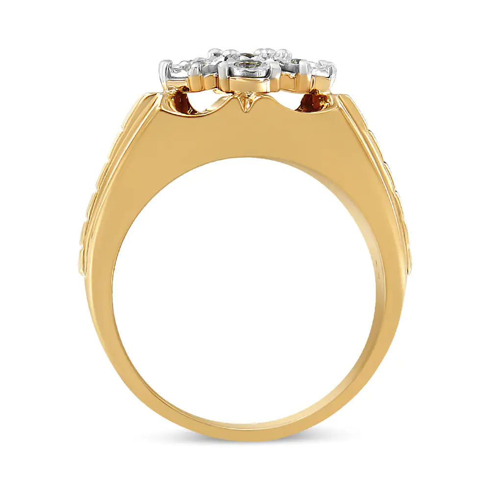Anillo de Racimo de Diamantes Florales Milagroso de 1/3 Quilate en Plata Esterlina .925 Bañada en Oro Amarillo de 14K (Color I-J, Claridad I1-I2) WEM Support (www.WEM.support)