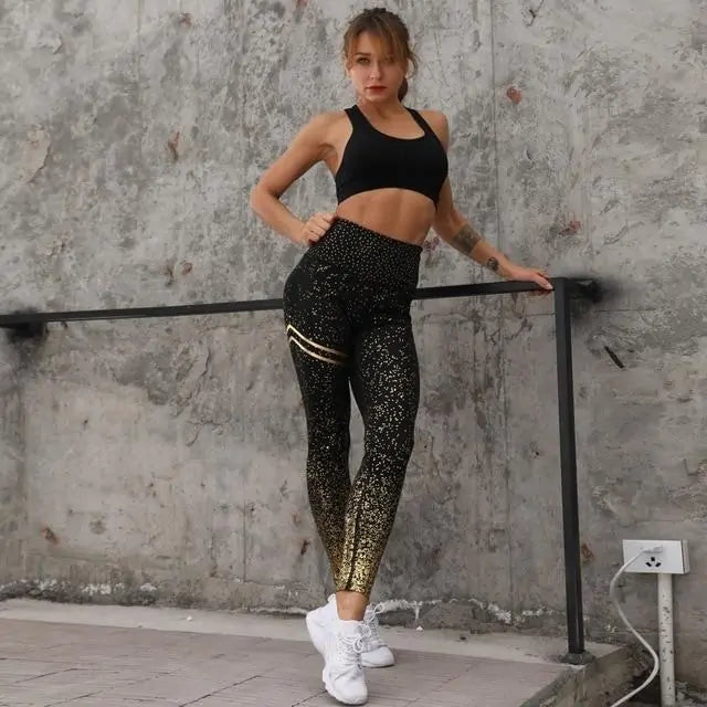 High Waisted Glittered Workout Leggings WEM Support (www.WEM.support)