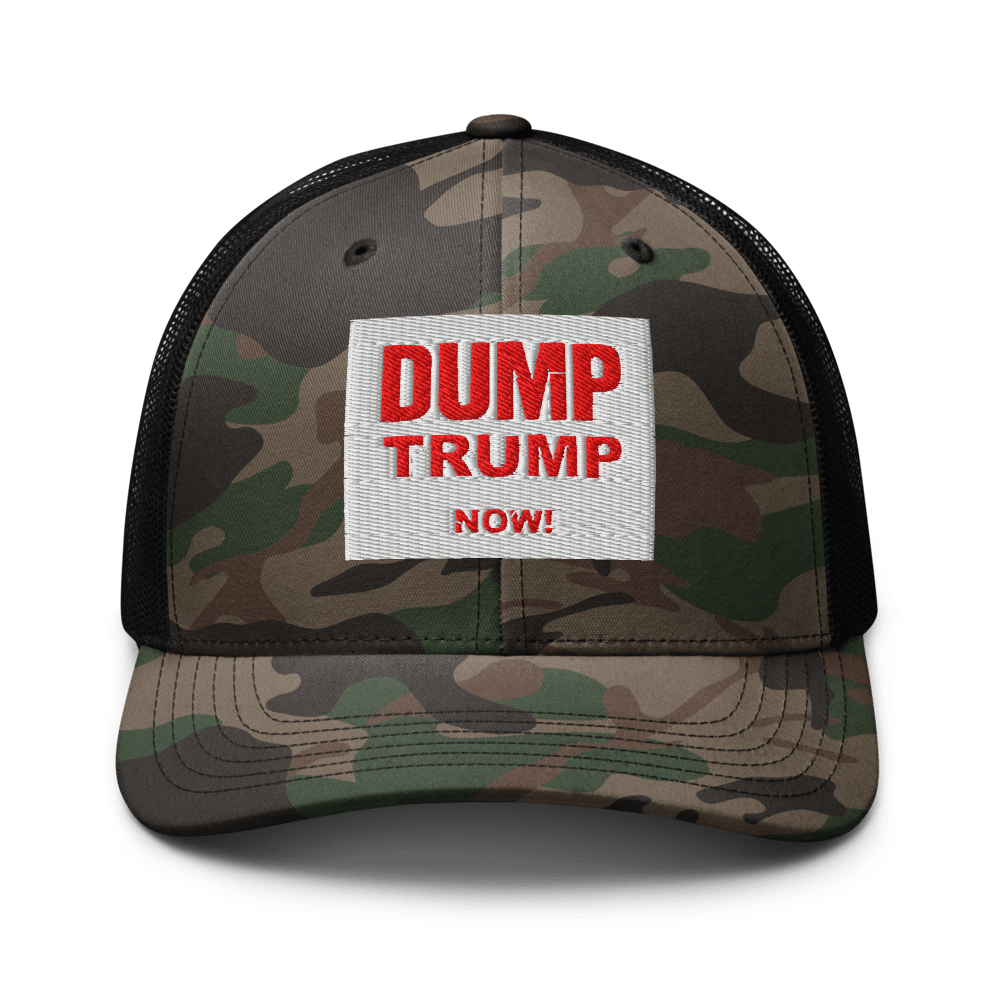 DUMP TRUMP NOW! Camo Outdoor Trucker Cap - Mesh hats - Catch Cards
