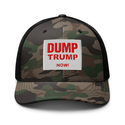 DUMP TRUMP NOW! Camo Outdoor Trucker Cap - Mesh hats - Catch Cards