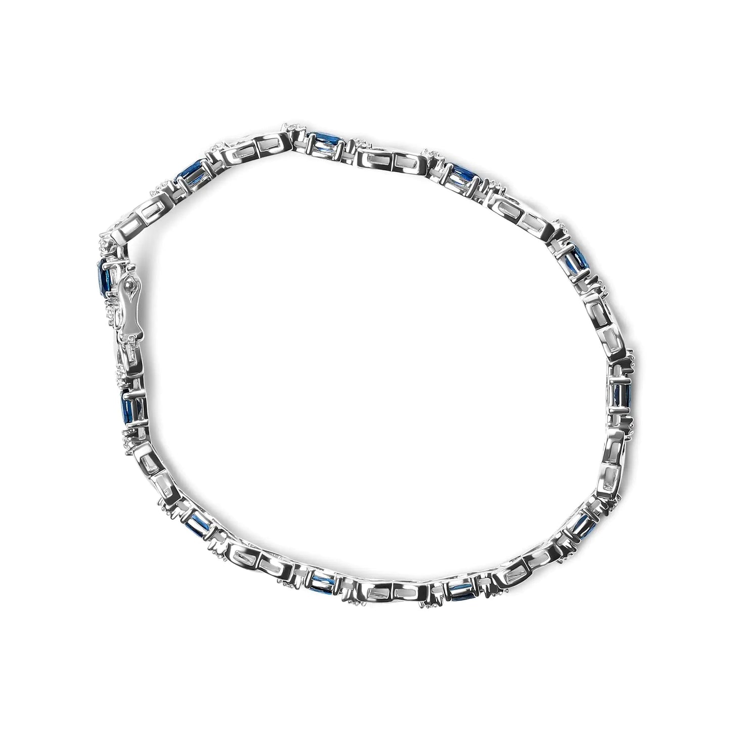 10K White Gold 5x4mm Oval Sapphire Gemstone and 1/10 Cttw Diamond Prong Set "X" Link Bracelet - Size 7" (H-I Color, SI1-SI2 Clarity) WEM Support (www.WEM.support)