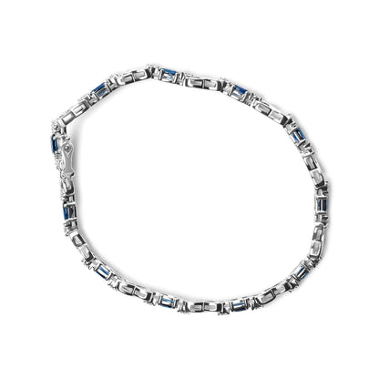 10K White Gold 5x4mm Oval Sapphire Gemstone and 1/10 Cttw Diamond Prong Set "X" Link Bracelet - Size 7" (H-I Color, SI1-SI2 Clarity) WEM Support (www.WEM.support)