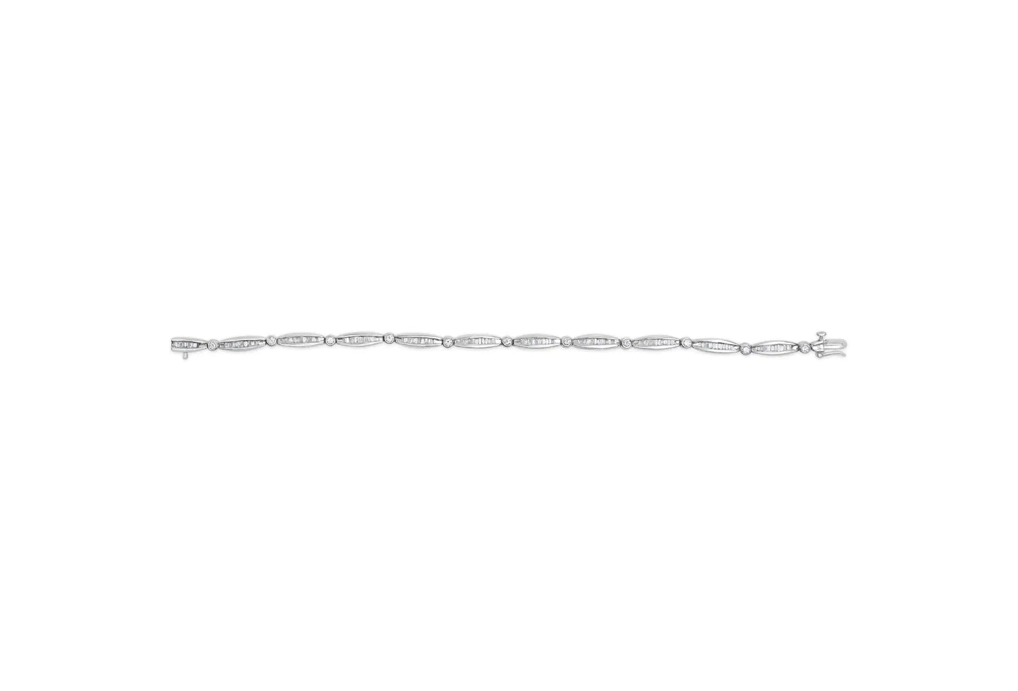 14K White Gold 1-1/2 Cttw Round Brilliant-Cut & Baguette Cut Diamond Bezel and Tapered Link 7" Tennis Bracelet (H-I Color, I1-I2 Clarity) WEM Support (www.WEM.support)