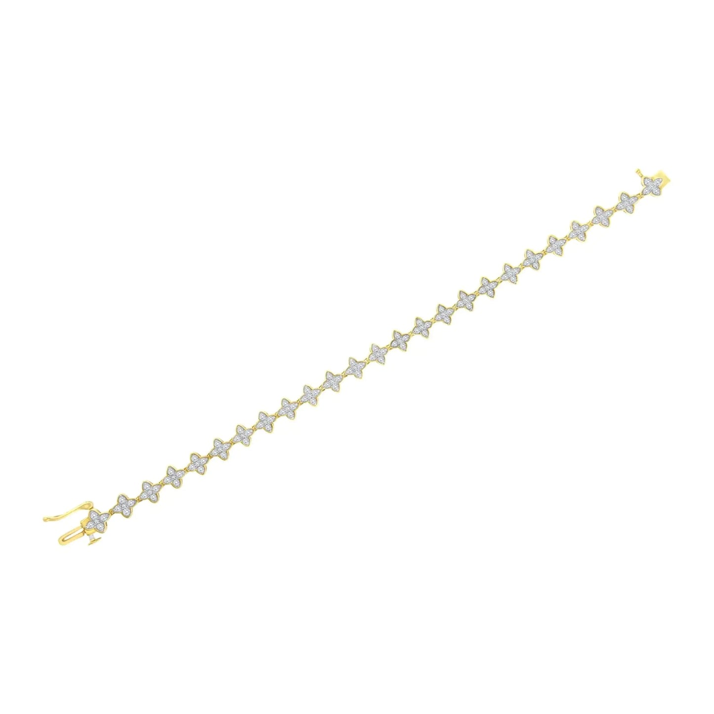 10K Yellow Gold 2.0 cttw Round-Cut Diamond 4 Leaf Clover Link Bracelet (J-K Color, I1-I2 Clarity) - Size 7.25" WEM Support (www.WEM.support)