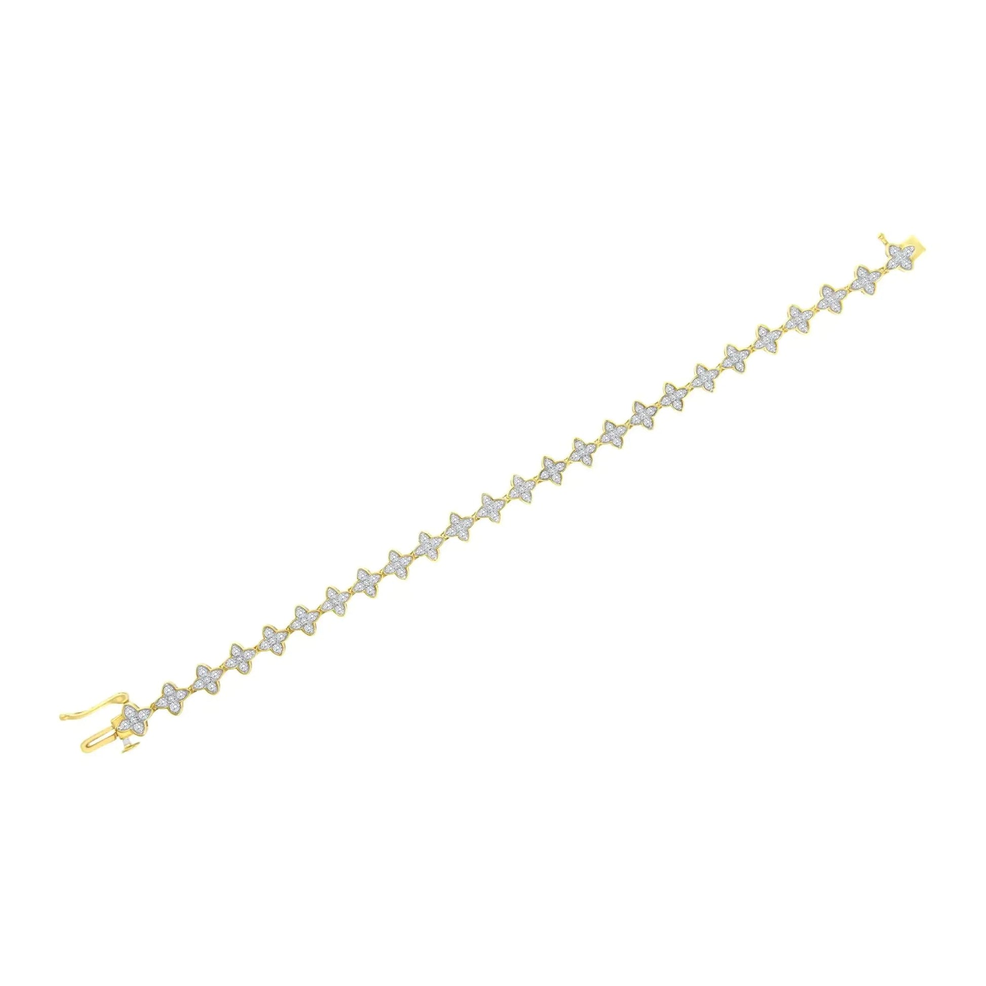 10K Yellow Gold 2.0 cttw Round-Cut Diamond 4 Leaf Clover Link Bracelet (J-K Color, I1-I2 Clarity) - Size 7.25" WEM Support (www.WEM.support)