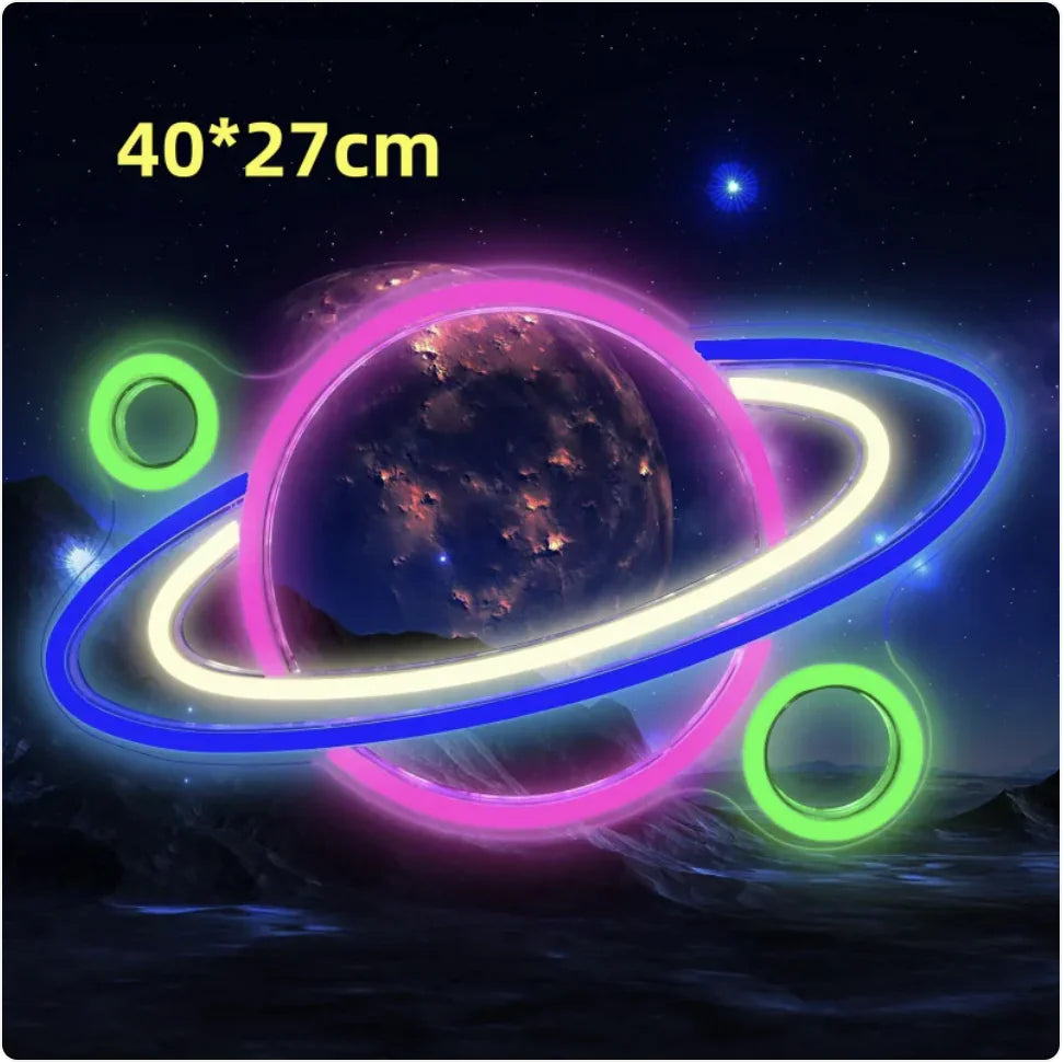 LED Neon Light Spaceman & Planet Wall Decor WEM Support (www.WEM.support)