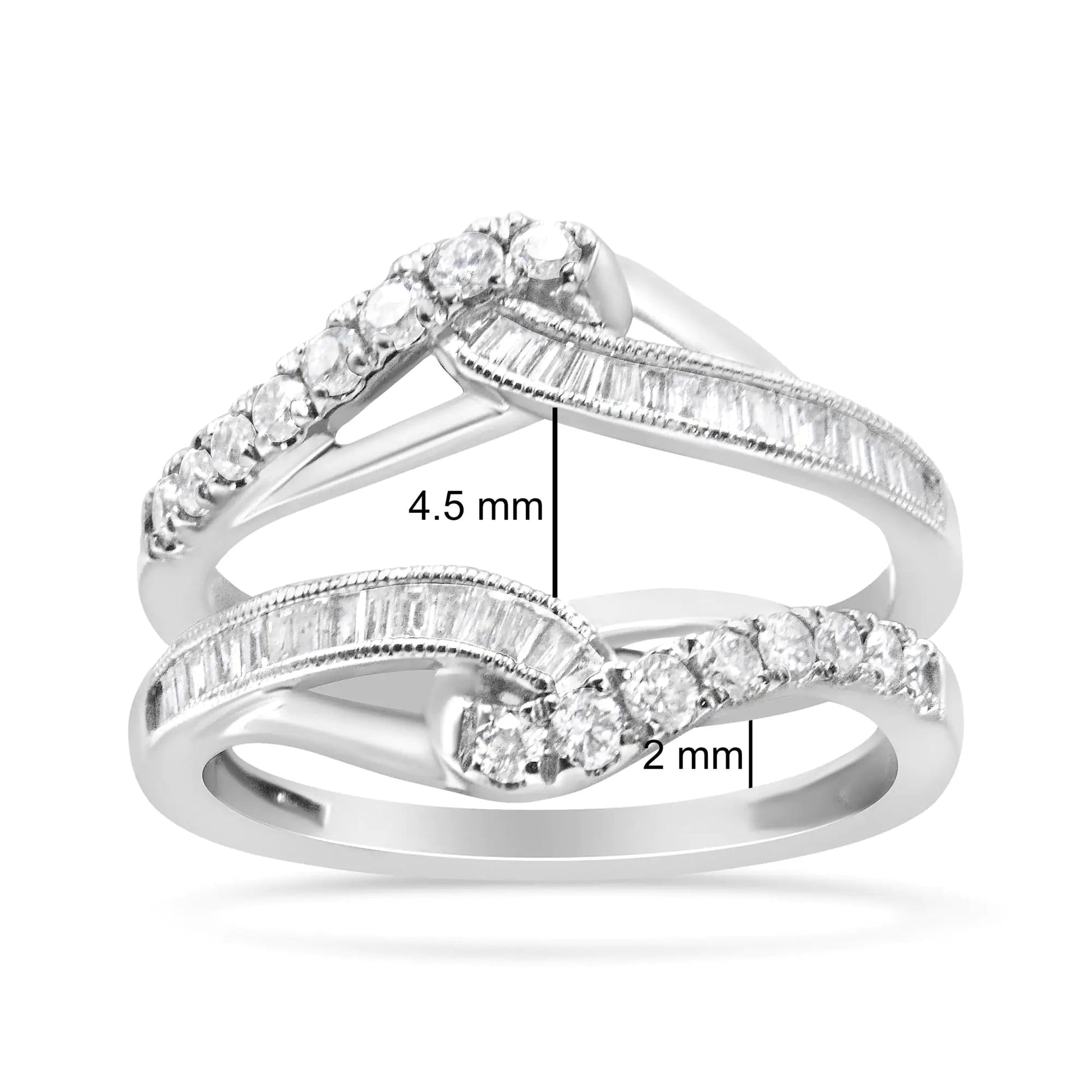 14K White Gold 0.65 Cttw Round and Baguette Invisible-Set Diamond Enhancer Wrap Ring (I-J Color, I2-I3 Clarity) WEM Support (www.WEM.support)