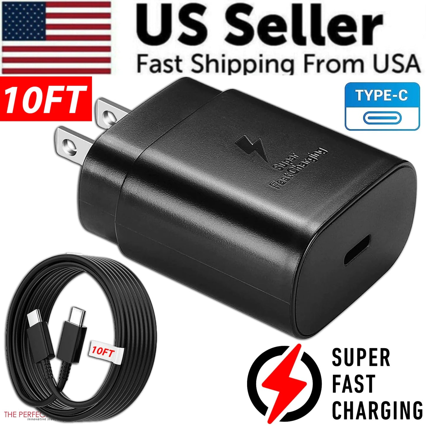 25w Super Fast Charger Type USB-C 10FT Cable For Samsung Galaxy S23 S22 S21 S20 WEM Support (www.WEM.support)