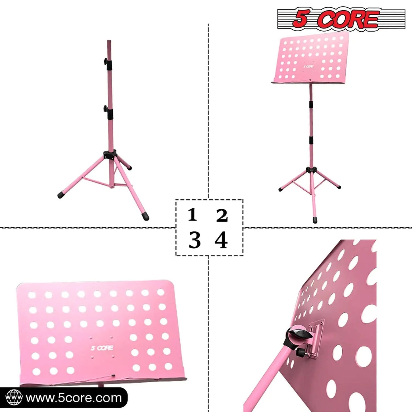 Suporte para Música 5Core para Partituras, Tripé Portátil Ajustável e Dobrável, Suporte para Notas, ROSA WEM Support (www.WEM.support)