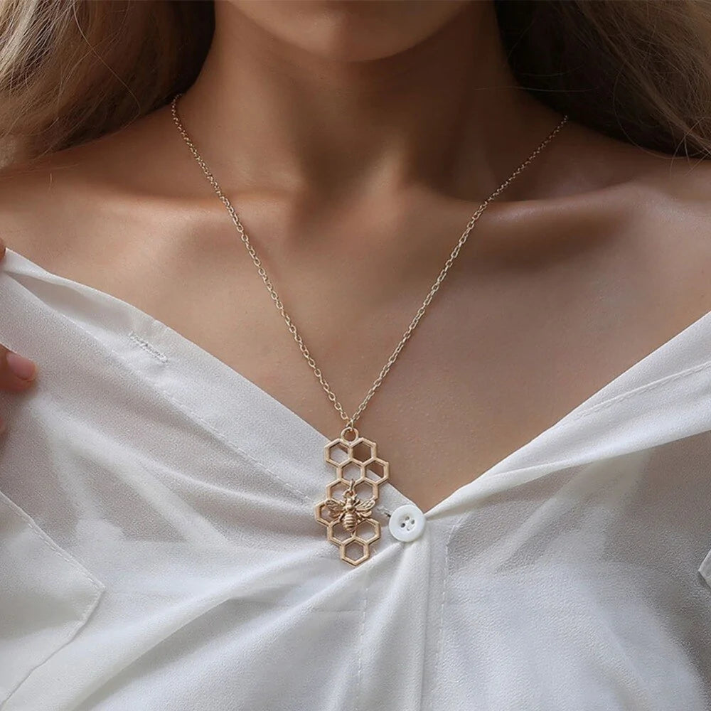 Vertical Honeycomb Pendant With Bee And Chain WEM Support (www.WEM.support)