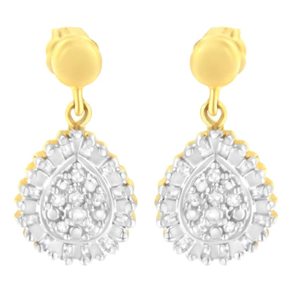 Brincos de Argola com Pingente e Estilo Gota em Ouro Amarelo 10K com 1/4 Cttw de Diamantes Redondos e em Baguete (Cor I-J, Clareza I2-I3) WEM Support (www.WEM.support)