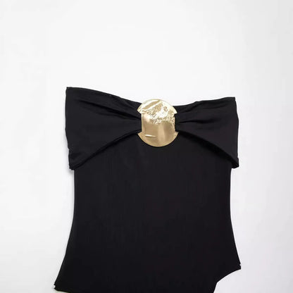 Swimsuit with Gold Metal Accent WEM Support (www.WEM.support)