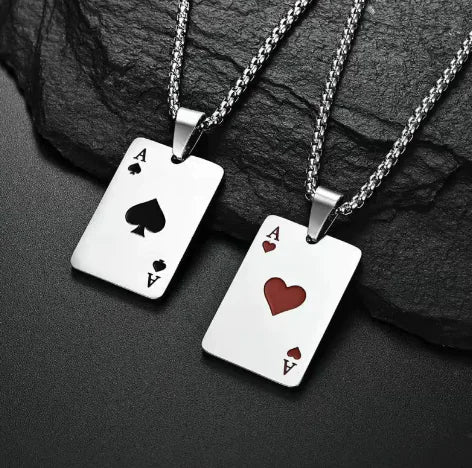 Stainless Steel Poker Card Necklace WEM Support (www.WEM.support)
