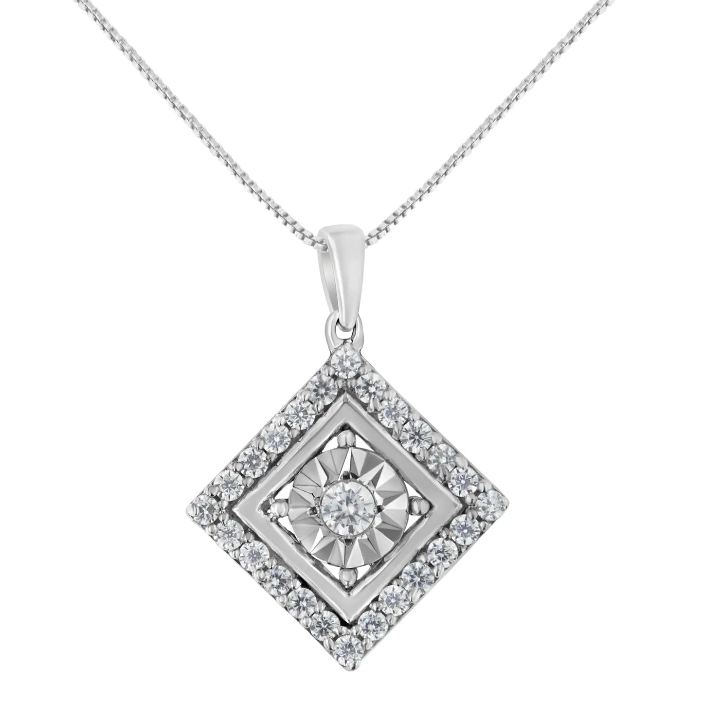 Collier Pendentif Carré en Or Blanc 10KT avec 1/2 Carat de Diamants (Couleur I-J, Clarté I2-I3) WEM Support (www.WEM.support)