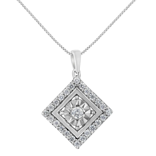 Collier Pendentif Carré en Or Blanc 10KT avec 1/2 Carat de Diamants (Couleur I-J, Clarté I2-I3) WEM Support (www.WEM.support)