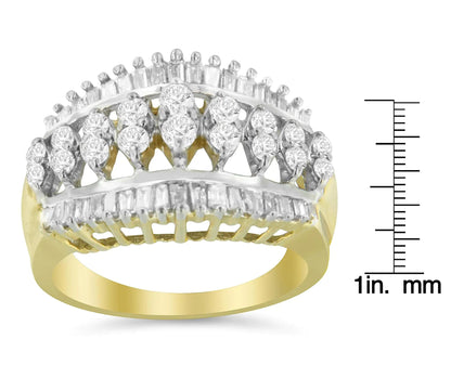 10KT Two-Tone Gold Diamond Cluster Band (1 cttw, I-J Color, I1-I2 Clarity) WEM Support (www.WEM.support)