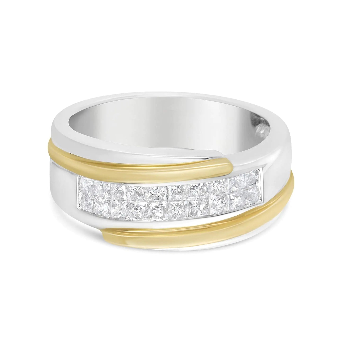 14K Yellow and White Gold 1.00 Cttw Princess-Cut Diamond Modern Gent's Band (H-I Color, SI2-I1 Clarity) - Size 10 WEM Support (www.WEM.support)