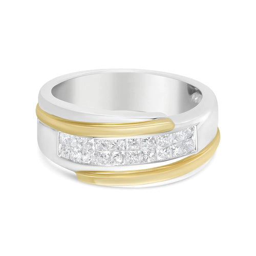 14K Yellow and White Gold 1.00 Cttw Princess-Cut Diamond Modern Gent's Band (H-I Color, SI2-I1 Clarity) - Size 10 WEM Support (www.WEM.support)
