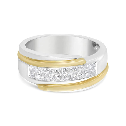 14K Yellow and White Gold 1.00 Cttw Princess-Cut Diamond Modern Gent's Band (H-I Color, SI2-I1 Clarity) - Size 10 WEM Support (www.WEM.support)