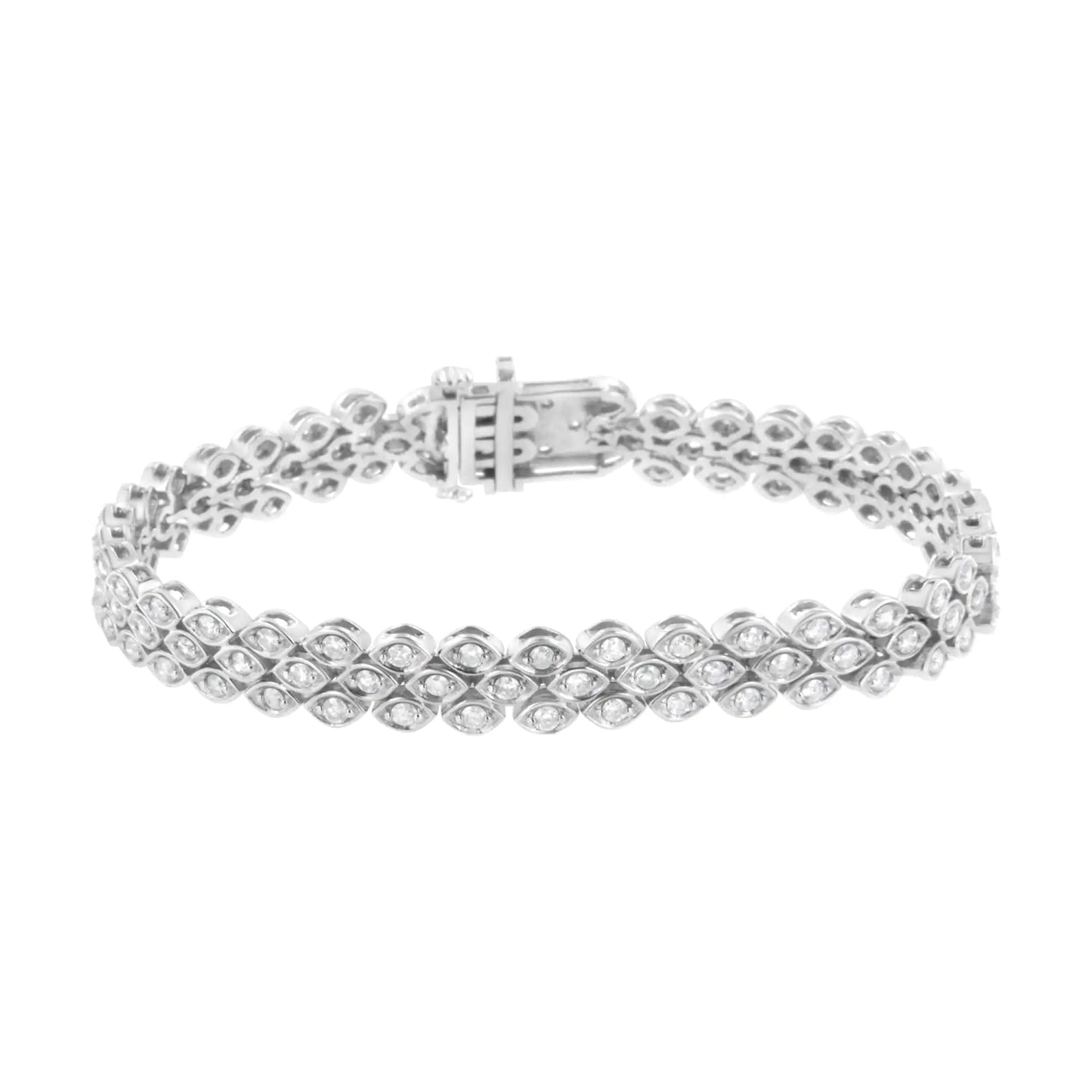 .925 Sterling Silver 3.0 Cttw Diamond Pave-Set Marquise Shaped Banded Link Bracelet (I-J Color, I2-I3 Clarity) - 7-1/4" WEM Support (www.WEM.support)