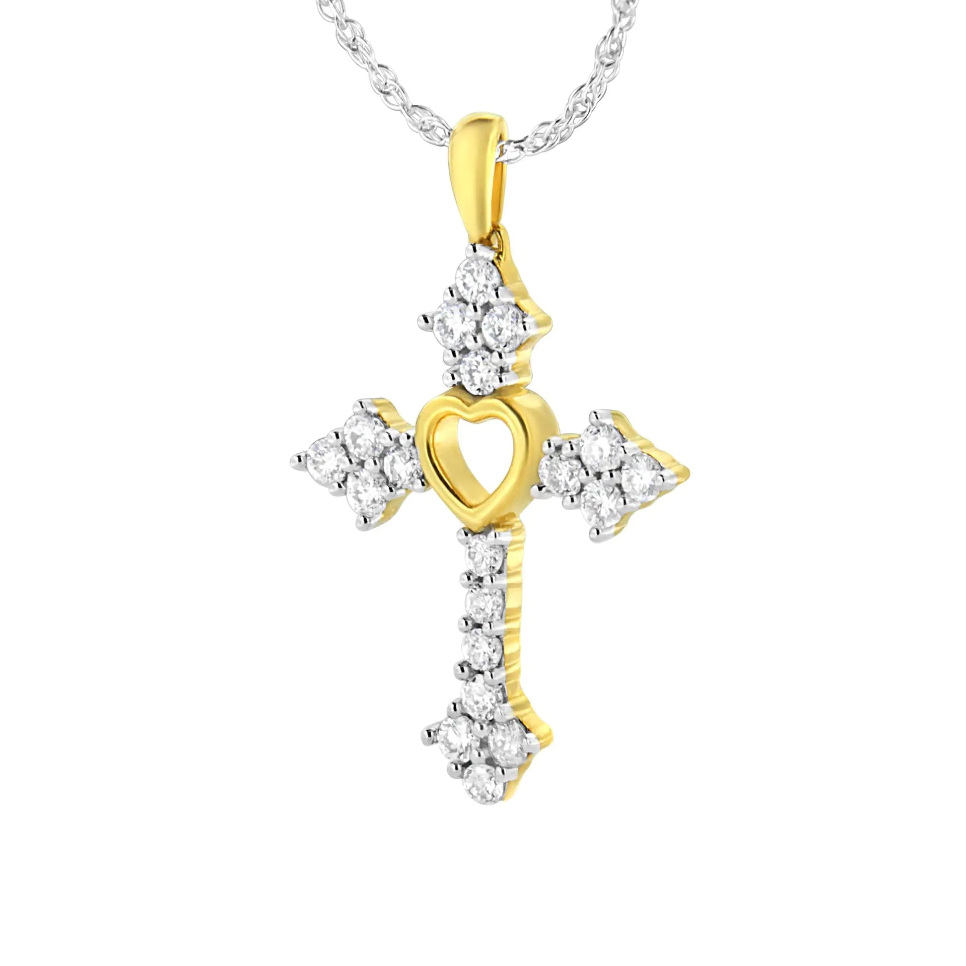 10k Yellow Gold Plated Sterling Silver 3/4 cttw Lab Grown Diamond Cross Pendant Necklace (F-G Color, VS2-SI1 Clarity) WEM Support (www.WEM.support)