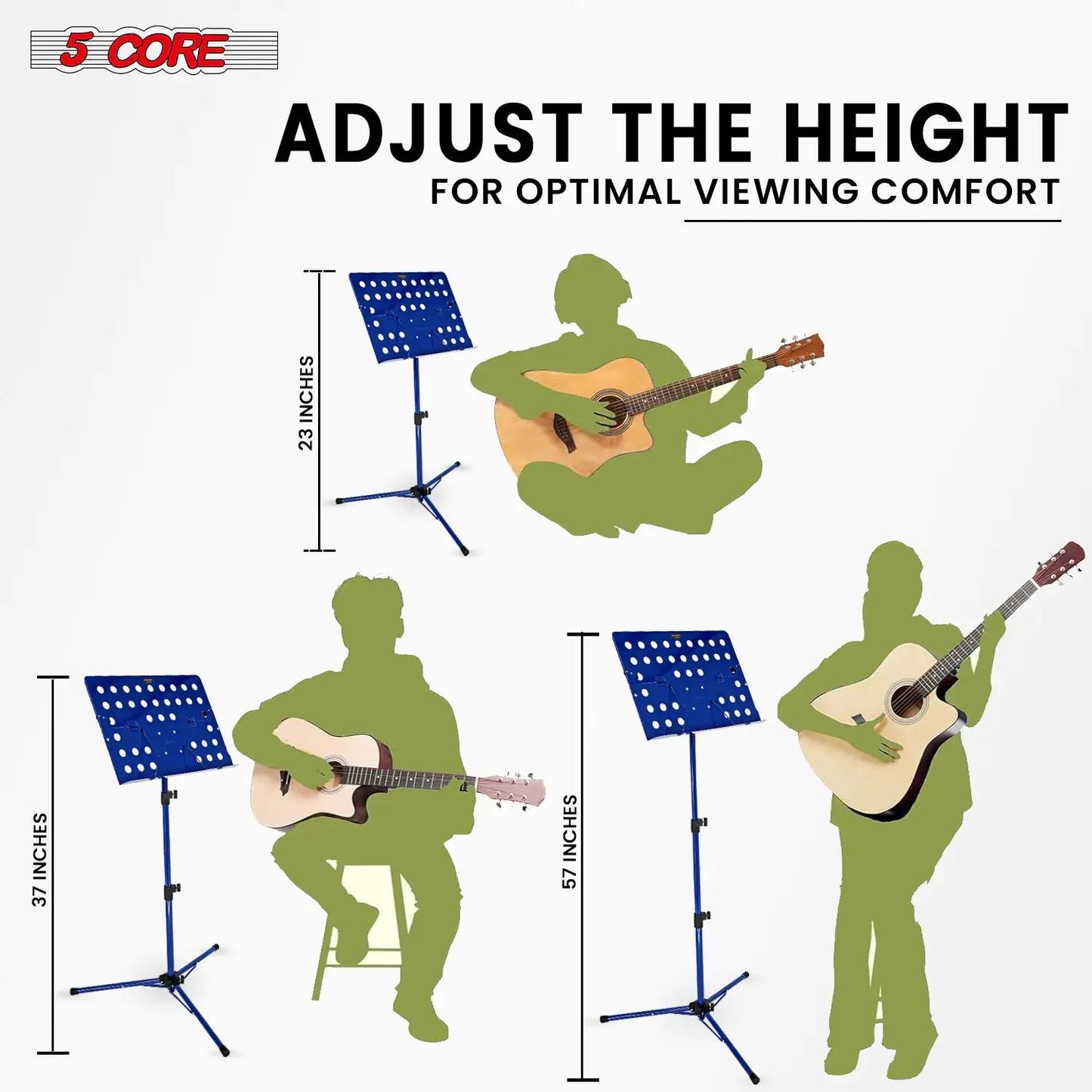 Suporte para Partituras 5Core Portátil, Tripé Ajustável e Dobrável, Suporte para Notas AZUL WEM Support (www.WEM.support)