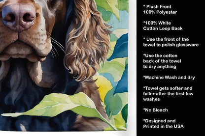 American Water Spaniel in Sunflowers Kitchen Towel WEM Support (www.WEM.support)