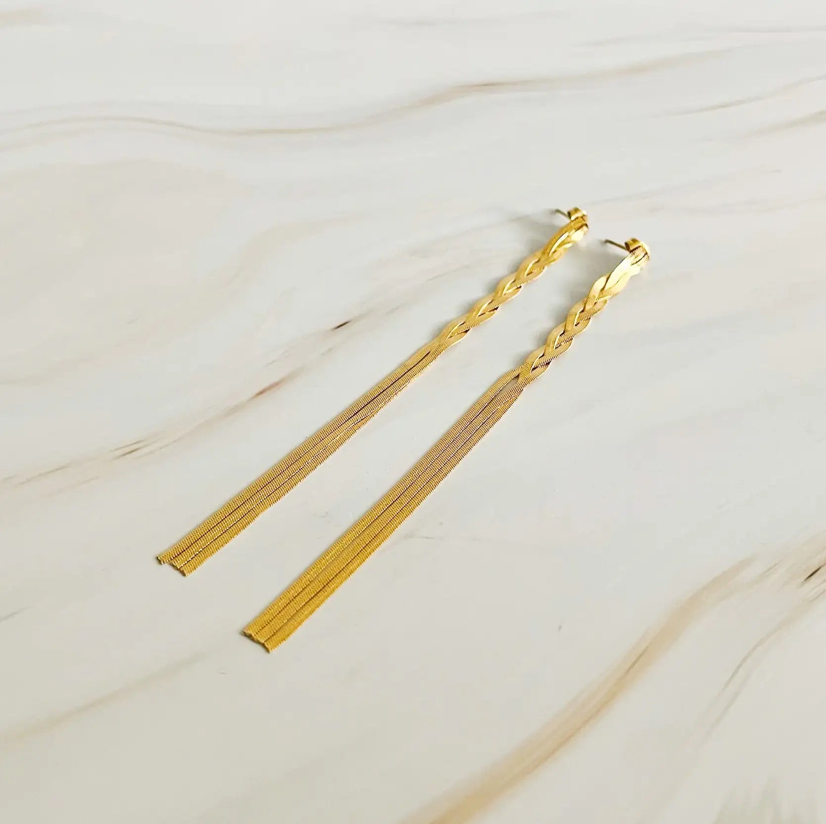 Braided Herringbone Chain Drop Earrings WEM Support (www.WEM.support)