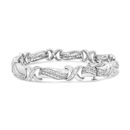 .925 Sterling Silver 1 3/4 Cttw Diamond Wave and X Link Tennis Bracelet (I-J Color, I3 Clarity) - 7" WEM Support (www.WEM.support)