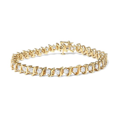 10K Yellow Gold Plated .925 Sterling Silver 5.00 Cttw Diamond S-Link Bracelet (K-L Color, I2-I3 Clarity) Size 7.25" WEM Support (www.WEM.support)