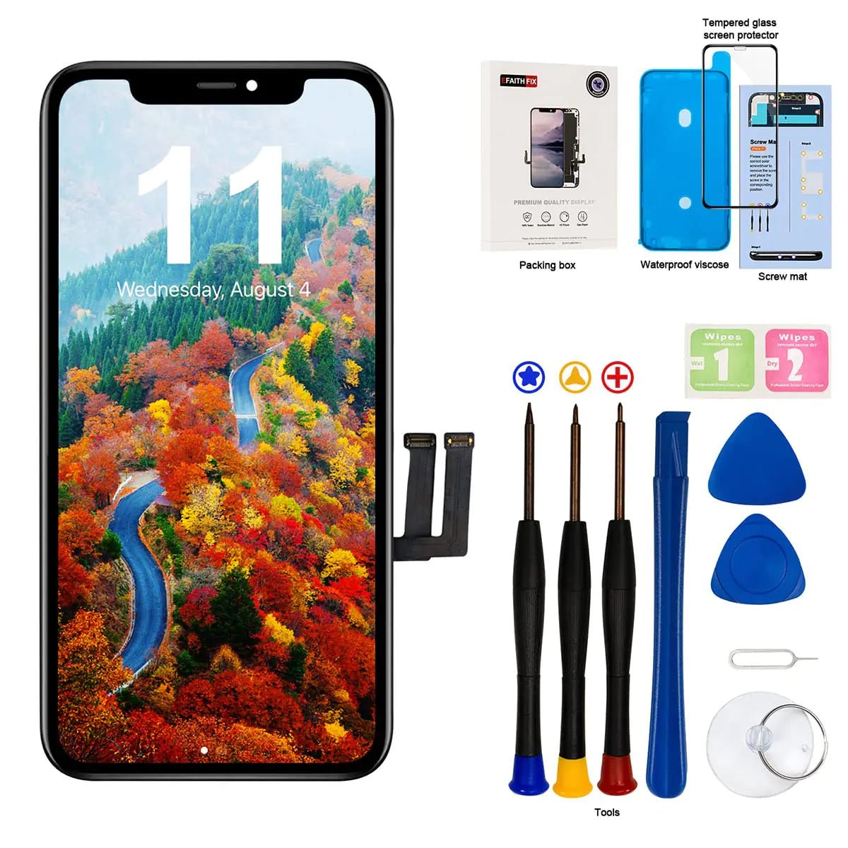 EFAITHFIX for iPhone 11 Screen Replacement COF 6.1 Inch LCD Screen Frame Assembly 3D Touch Display Screen Digitizer for A2111, A2223, A2221 with Repair Tools kit Tempered Glass Waterproof Adhesive - Catch Cards