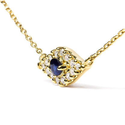 10K Yellow Gold Blue Sapphire and Diamond Accented Evil Eye 18" Inch Pendant Necklace (H-I Color, I1-I2 Clarity) WEM Support (www.WEM.support)