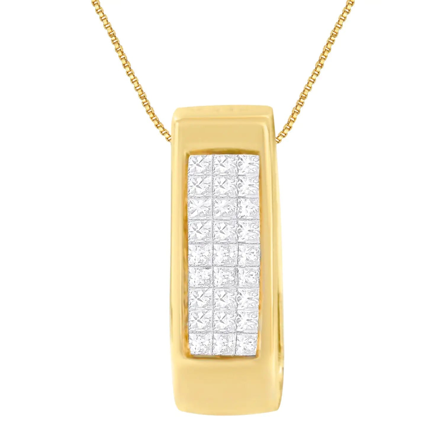 14K Yellow Gold Princess Cut Diamond Bar Halo Pendant Necklace (0.30 cttw, H-I Color, SI1-SI2 Clarity) WEM Support (www.WEM.support)