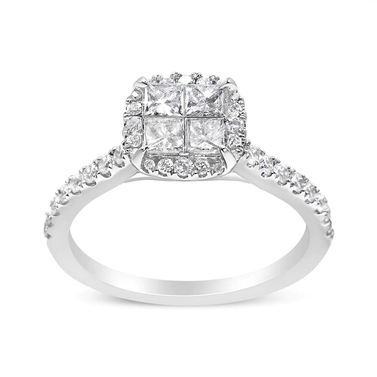 14K White Gold 1.00 Cttw Invisible Set Princess Diamond Composite Cushion Shaped Engagement Ring (H-I Color, I1-I2 Clarity) WEM Support (www.WEM.support)