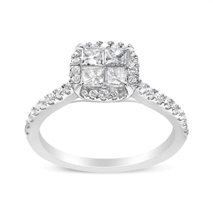 14K White Gold 1.00 Cttw Invisible Set Princess Diamond Composite Cushion Shaped Engagement Ring (H-I Color, I1-I2 Clarity) WEM Support (www.WEM.support)