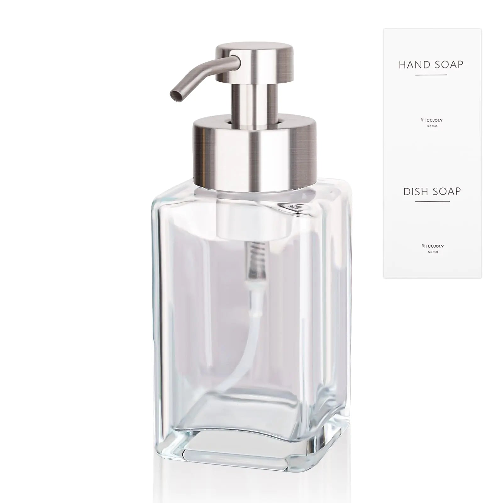 Elegant Foaming Soap Dispenser, 12oz Glass with Stainless Pump - Catch Cards