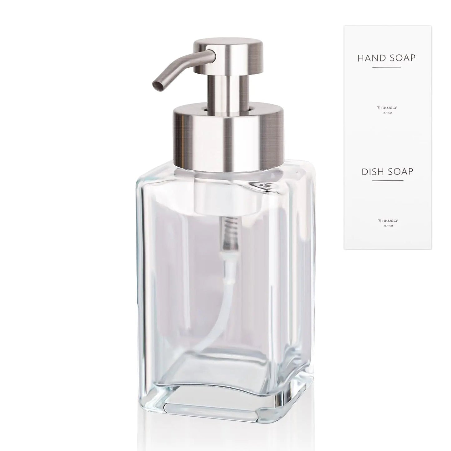 Elegant Foaming Soap Dispenser, 12oz Glass with Stainless Pump - Catch Cards