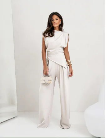 Elegant Women's Summer Two - Piece Set with Wide Pants - Catch Cards