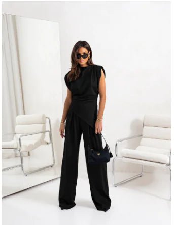 Elegant Women's Summer Two - Piece Set with Wide Pants - Catch Cards