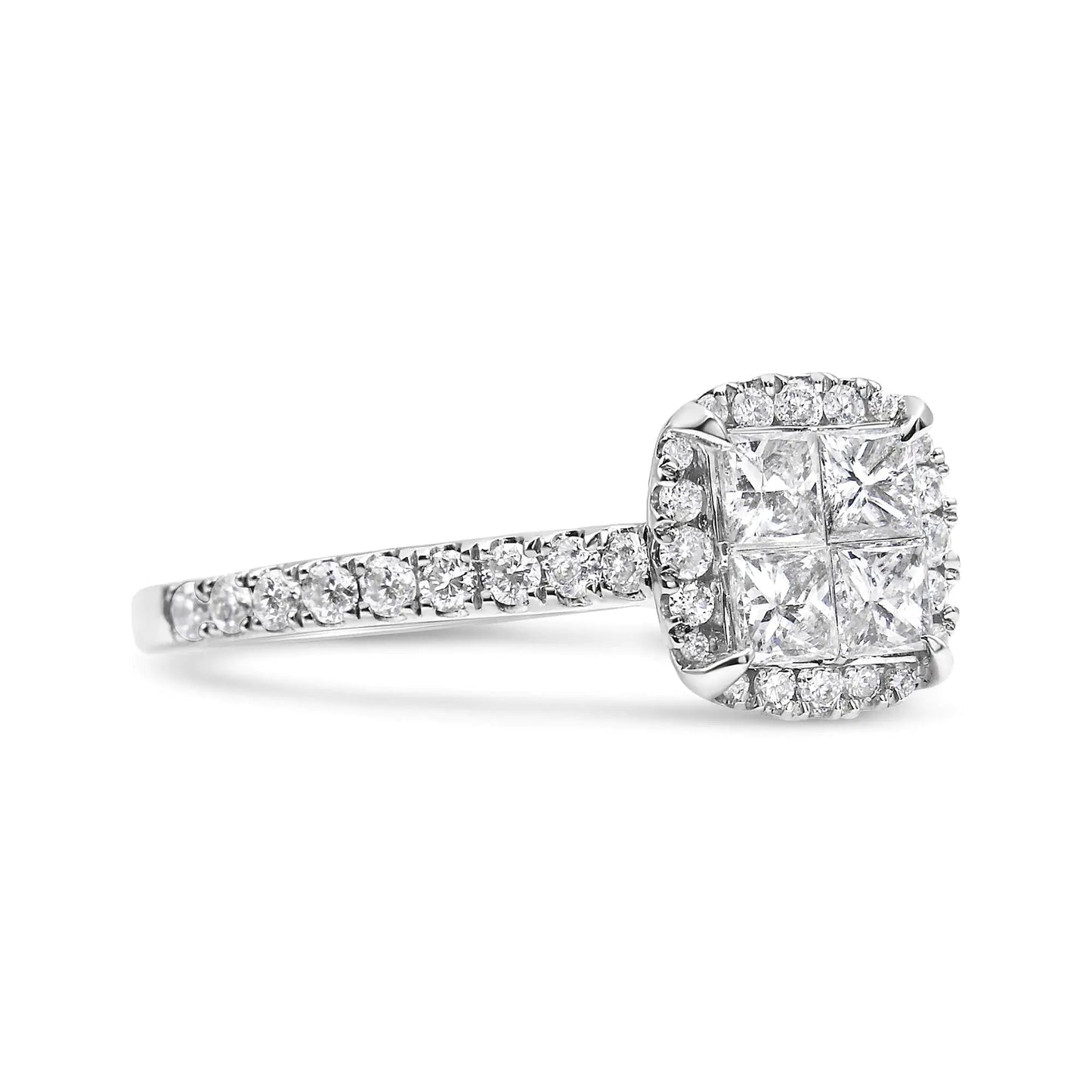 14K White Gold 1.00 Cttw Invisible Set Princess Diamond Composite Cushion Shaped Engagement Ring (H-I Color, I1-I2 Clarity) WEM Support (www.WEM.support)