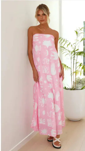 Women's Dress Printed Tube Top Large Swing Dress WEM Support (www.WEM.support)