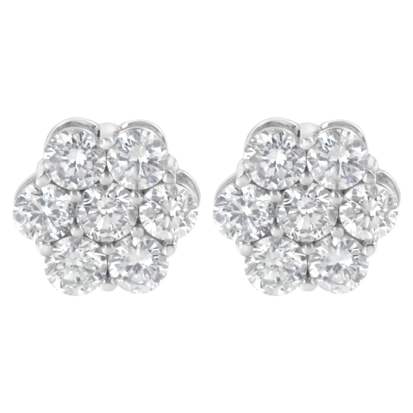 14K White Gold 2 cttw Round Brilliant-cut Diamond Composite Floral Cluster Stud Earring (F-G Color, VS1-VS2 Clarity) WEM Support (www.WEM.support)