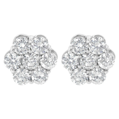 14K White Gold 2 cttw Round Brilliant-cut Diamond Composite Floral Cluster Stud Earring (F-G Color, VS1-VS2 Clarity) WEM Support (www.WEM.support)
